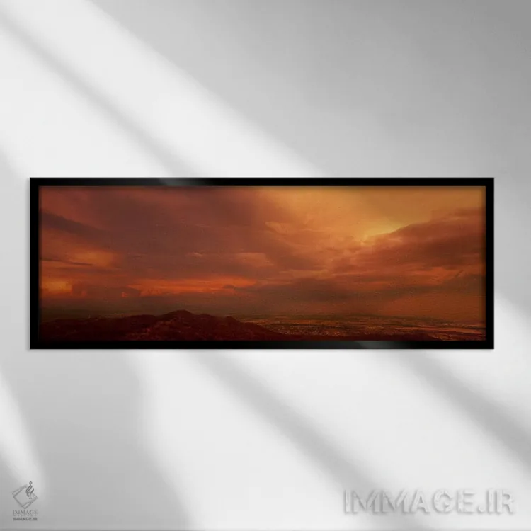 تابلو Arizona, USA,غروب نارنجی طوفانی بر فراز فونیکس، آریزونا، آمریکا اثر پانورامیک ایمجز (استودیو عکاسی عریض) - نمای قابدار مشکی
