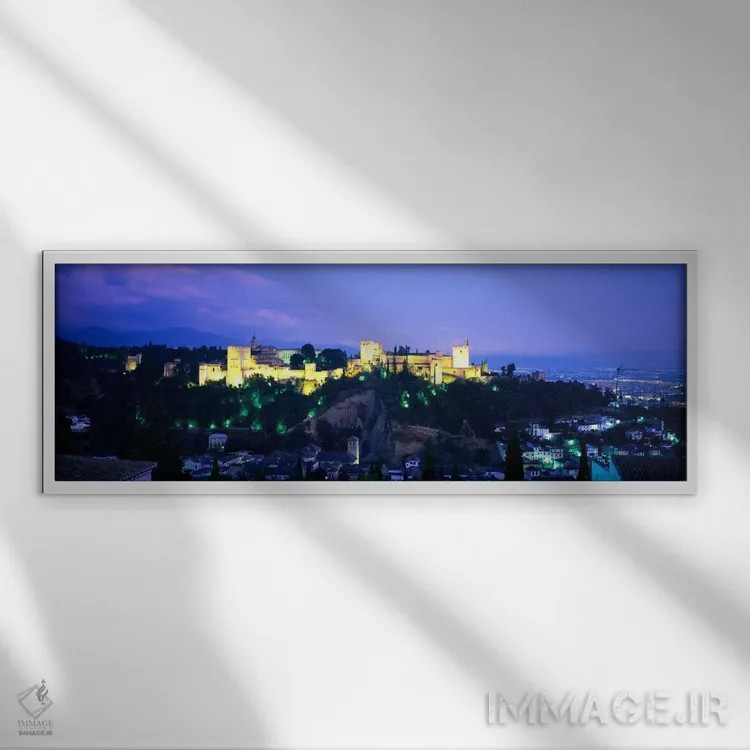 تابلو Granada, Andalusia, Spain,الحمرا روشن در شب، گرانادا، اندلس، اسپانیا اثر پانورامیک ایمجز (استودیو عکاسی عریض) - نمای قابدار سفید
