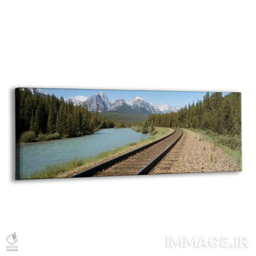 تابلو خطوط راهآهن در کنار رود بو، آلبرتا، کانادا اثر پانورامیک ایمجز (استودیو عکاسی عریض) - نمای پرسپکتیو محصول