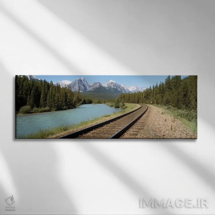 تابلو خطوط راهآهن در کنار رود بو، آلبرتا، کانادا اثر پانورامیک ایمجز (استودیو عکاسی عریض) - نمای روبهرو روی دیوار