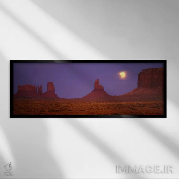 تابلو Navajo Nation, Arizona, USA,ماه کامل بر فراز دره مونیومنت، سرخپوستان ناواهو، آریزونا، ایالات متحده اثر پانورامیک ایمجز (استودیو عکاسی عریض) - نمای قابدار مشکی
