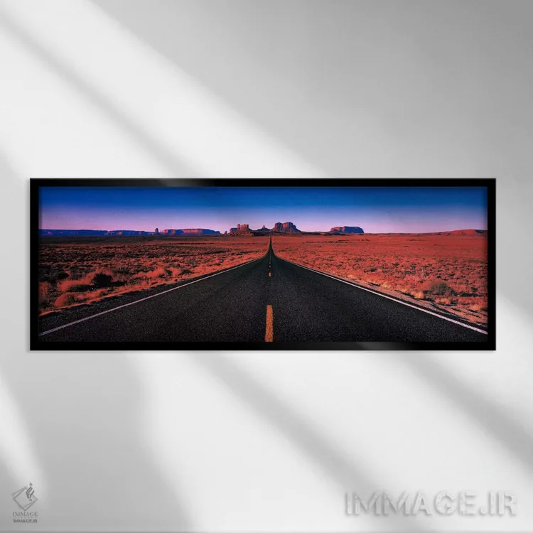 تابلو جاده پارک قبیلهای دره مانیومنت، یوتا، آمریکا اثر پانورامیک ایمجز (استودیو عکاسی عریض) - نمای قابدار مشکی