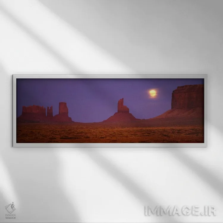 تابلو Navajo Nation, Arizona, USA,ماه کامل بر فراز دره مونیومنت، سرخپوستان ناواهو، آریزونا، ایالات متحده اثر پانورامیک ایمجز (استودیو عکاسی عریض) - نمای قابدار سفید
