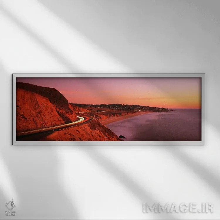 تابلو California, USA,محو شدگی حرکتی در منظره ساحلی هنگام غروب، کالیفرنیا، آمریکا اثر پانورامیک ایمجز (استودیو عکاسی عریض) - نمای قابدار سفید