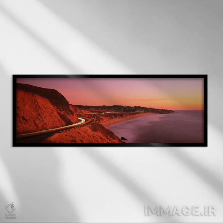 تابلو California, USA,محو شدگی حرکتی در منظره ساحلی هنگام غروب، کالیفرنیا، آمریکا اثر پانورامیک ایمجز (استودیو عکاسی عریض) - نمای قابدار مشکی