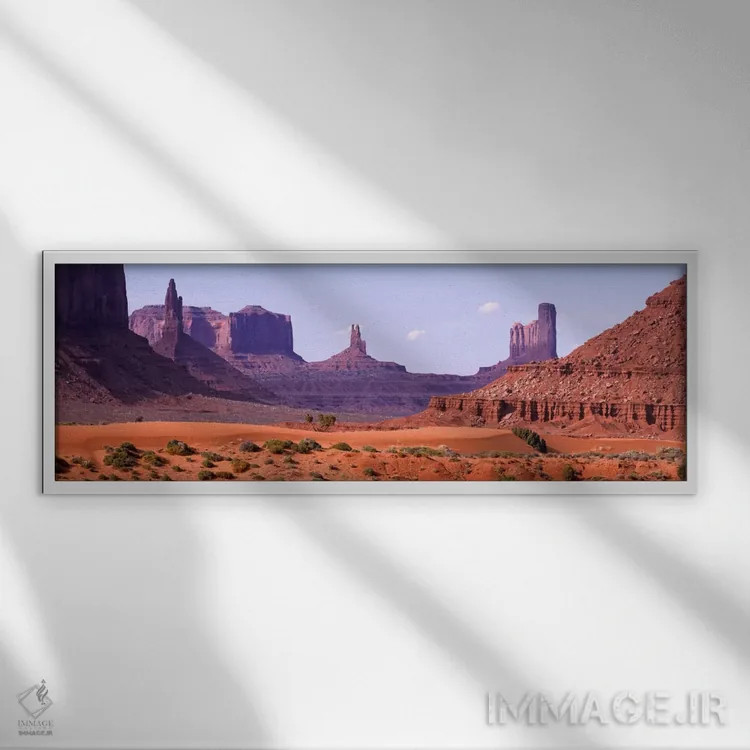 تابلو Monument Valley, Arizona, USA,نمای رو به شمالغرب از اولین نشانه در دره، دره مانیومنت، آریزونا، آمریکا اثر پانورامیک ایمجز (استودیو عکاسی عریض) - نمای قابدار سفید