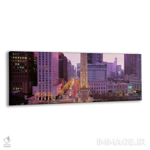 تابلو Downtown, City Scene, Loop, Chicago, Illinois, USA,گرگ و میش در مرکز شهر، شیکاگو، ایلینوی، ایالات متحده آمریکا اثر پانورامیک ایمجز (استودیو عکاسی عریض) - نمای پرسپکتیو محصول