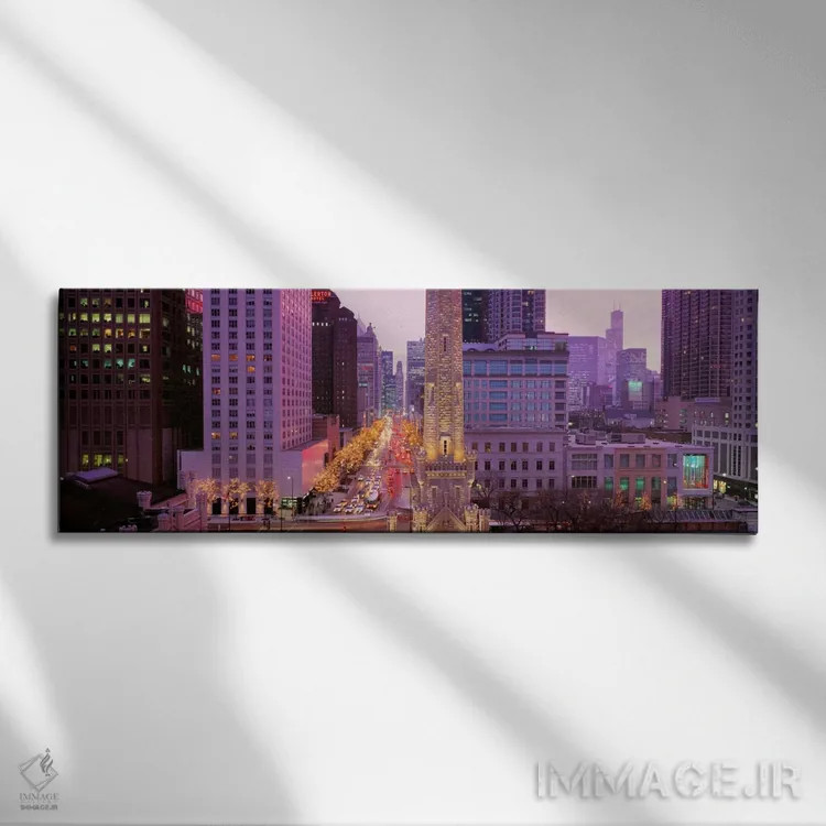 تابلو Downtown, City Scene, Loop, Chicago, Illinois, USA,گرگ و میش در مرکز شهر، شیکاگو، ایلینوی، ایالات متحده آمریکا اثر پانورامیک ایمجز (استودیو عکاسی عریض) - نمای روبهرو روی دیوار