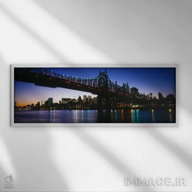 تابلو New York City, 59th Street Bridge,پل خیابان ۵۹، نیویورک سیتی، آمریکا اثر پانورامیک ایمجز (استودیو عکاسی عریض) - نمای قابدار سفید