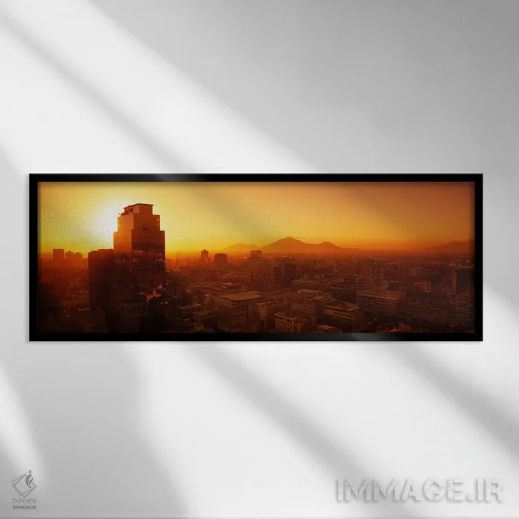 تابلو Santiago, Chile,غروب باشکوه نارنجی، سانتیاگو، شیلی اثر پانورامیک ایمجز (استودیو عکاسی عریض) - نمای قابدار مشکی
