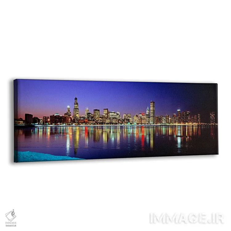 تابلو Chicago, Cook County, Illinois, USA,افق روشن‌شده و انعکاس آن در دریاچه میشیگان، شیکاگو، شهرستان کوک، ایلینوی، آمریکا اثر پانورامیک ایمجز (استودیو عکاسی عریض) - نمای پرسپکتیو محصول