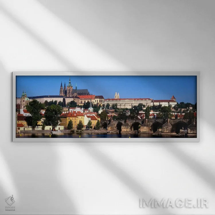 تابلو Prague, Czech Republic,نمای قلعه پراگ از کنار رود ولتاوا، پراگ، جمهوری چک اثر پانورامیک ایمجز (استودیو عکاسی عریض) - نمای قابدار سفید