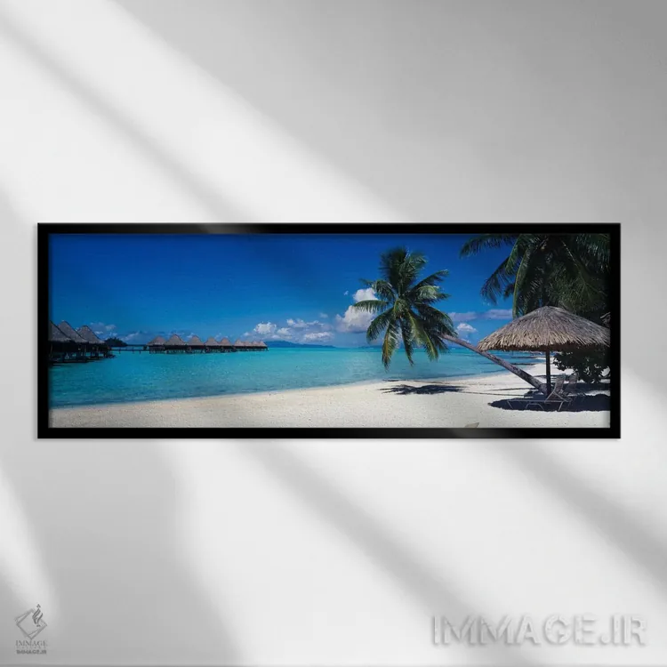تابلو Bora Bora, Leeward Islands, Society Islands, French Polynesia,ساحل استوایی، بورا بورا، جزایر لُوارد، جزایر سوسایتی، پلینزی فرانسه اثر پانورامیک ایمجز (استودیو عکاسی عریض) - نمای قابدار مشکی