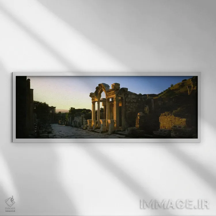 تابلو Hadrian Temple, Ephesus, Turkey,نمای بیرونی معبد، معبد هادریان، افسوس، ترکیه اثر پانورامیک ایمجز (استودیو عکاسی عریض) - نمای قابدار سفید