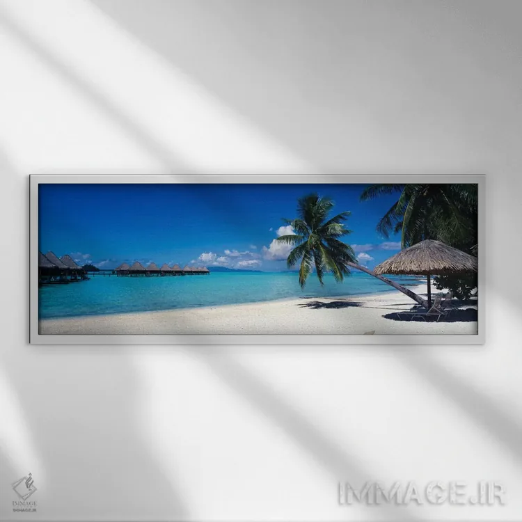تابلو Bora Bora, Leeward Islands, Society Islands, French Polynesia,ساحل استوایی، بورا بورا، جزایر لُوارد، جزایر سوسایتی، پلینزی فرانسه اثر پانورامیک ایمجز (استودیو عکاسی عریض) - نمای قابدار سفید