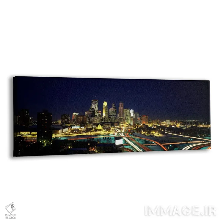 تابلو Hennepin County, Minnesota, USA,ساختمانهای روشن در شب در شهر، مینیاپولیس، شهرستان هنپن، مینهسوتا، آمریکا اثر پانورامیک ایمجز (استودیو عکاسی عریض) - نمای پرسپکتیو محصول