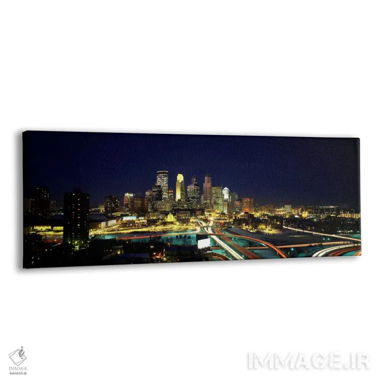تابلو Hennepin County, Minnesota, USA,ساختمانهای روشن در شب در شهر، مینیاپولیس، شهرستان هنپن، مینهسوتا، آمریکا اثر پانورامیک ایمجز (استودیو عکاسی عریض) - نمای پرسپکتیو محصول