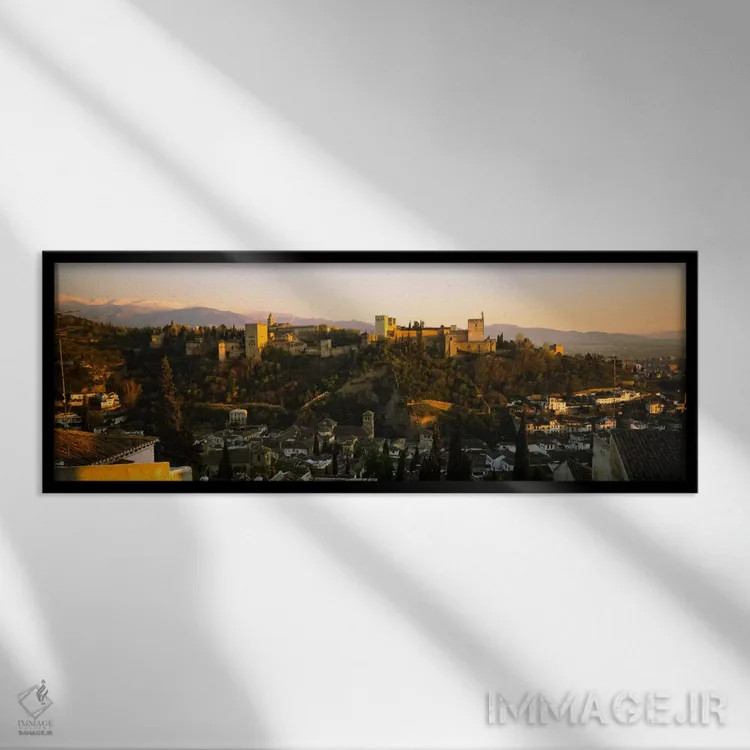 تابلو Granada, Andalusia, Spain,منظره عصرگاهی الحمرا، گرانادا، آندلس، اسپانیا اثر پانورامیک ایمجز (استودیو عکاسی عریض) - نمای قابدار مشکی