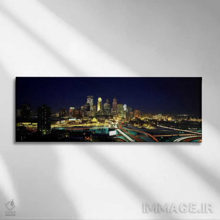 تابلو Hennepin County, Minnesota, USA,ساختمانهای روشن در شب در شهر، مینیاپولیس، شهرستان هنپن، مینهسوتا، آمریکا اثر پانورامیک ایمجز (استودیو عکاسی عریض) - نمای روبهرو روی دیوار