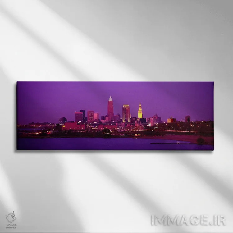 تابلو Ohio, USA,ساختمانهای روشن در شب، کلیولند، اوهایو، آمریکا اثر پانورامیک ایمجز (استودیو عکاسی عریض) - نمای روبهرو روی دیوار