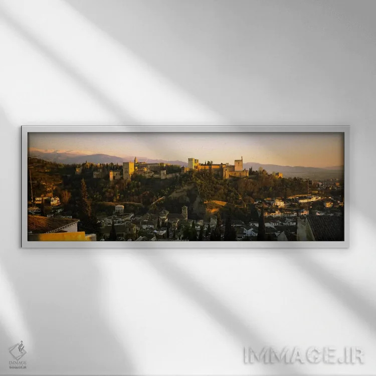 تابلو Granada, Andalusia, Spain,منظره عصرگاهی الحمرا، گرانادا، آندلس، اسپانیا اثر پانورامیک ایمجز (استودیو عکاسی عریض) - نمای قابدار سفید