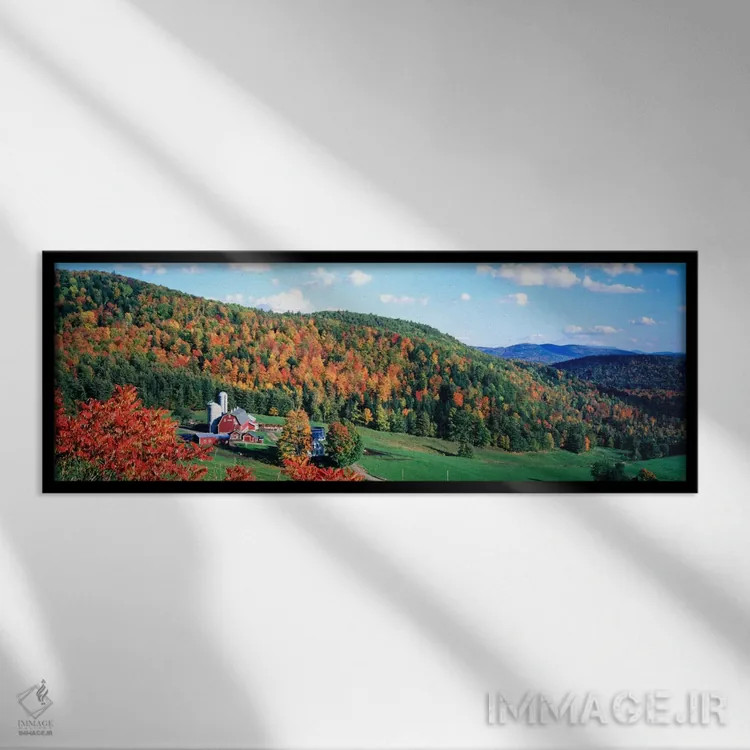 تابلو Hillside Acres Farm, Barnet, Vermont, USA,منظره پاییزی روستا، مزرعه هیلساید اکرز، barnet، ورمونت، آمریکا اثر پانورامیک ایمجز (استودیو عکاسی عریض) - نمای قابدار مشکی