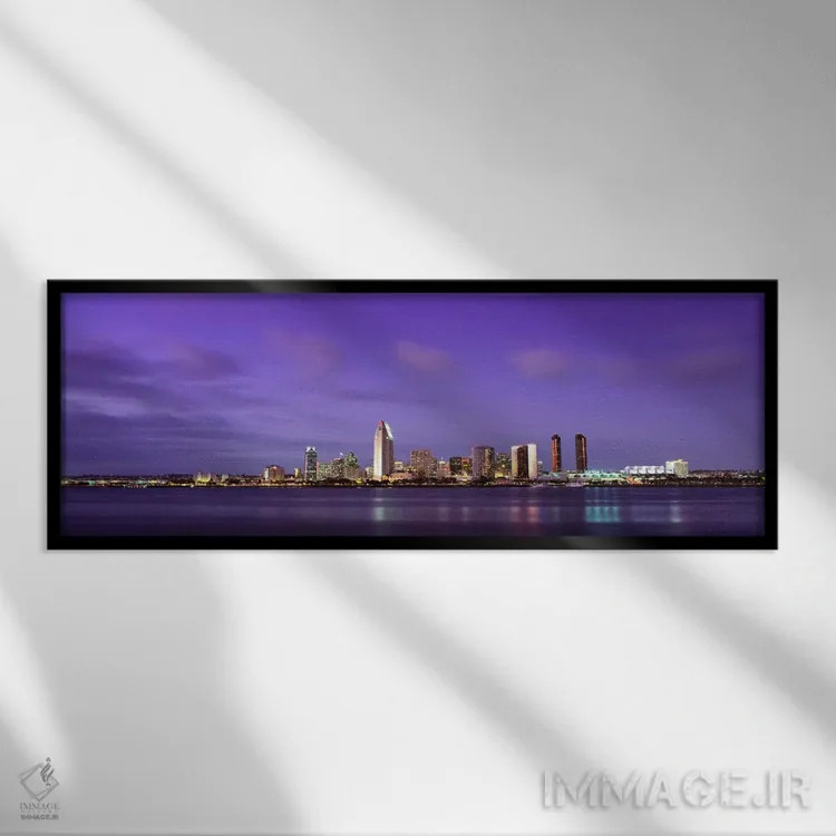 تابلو San Diego, dusk,سندیگو، کالیفرنیا، آمریکا در گرگومیش اثر پانورامیک ایمجز (استودیو عکاسی عریض) - نمای قابدار مشکی