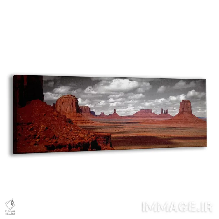تابلو Monument Valley, Navajo Nation, Arizona, USA,آسمان ابری به صورت سیاه و سفید، درهٔ یادبود، ملت ناواهو، آریزونا، ایالات متحده آمریکا اثر پانورامیک ایمجز (استودیو عکاسی عریض) - نمای پرسپکتیو محصول