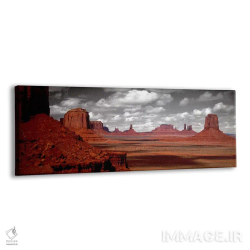 تابلو Monument Valley, Navajo Nation, Arizona, USA,آسمان ابری به صورت سیاه و سفید، درهٔ یادبود، ملت ناواهو، آریزونا، ایالات متحده آمریکا اثر پانورامیک ایمجز (استودیو عکاسی عریض) - نمای پرسپکتیو محصول