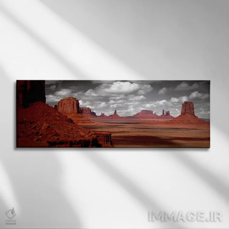 تابلو Monument Valley, Navajo Nation, Arizona, USA,آسمان ابری به صورت سیاه و سفید، درهٔ یادبود، ملت ناواهو، آریزونا، ایالات متحده آمریکا اثر پانورامیک ایمجز (استودیو عکاسی عریض) - نمای روبهرو روی دیوار