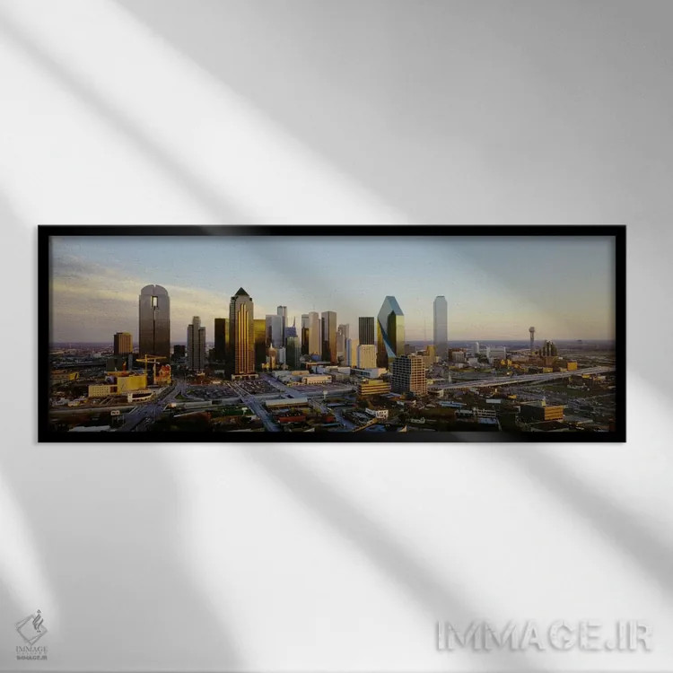 تابلو Texas, USA,نمای زاویه بالا از ساختمانهای شهر، دالاس، تگزاس، ایالات متحده آمریکا اثر پانورامیک ایمجز (استودیو عکاسی عریض) - نمای قابدار مشکی