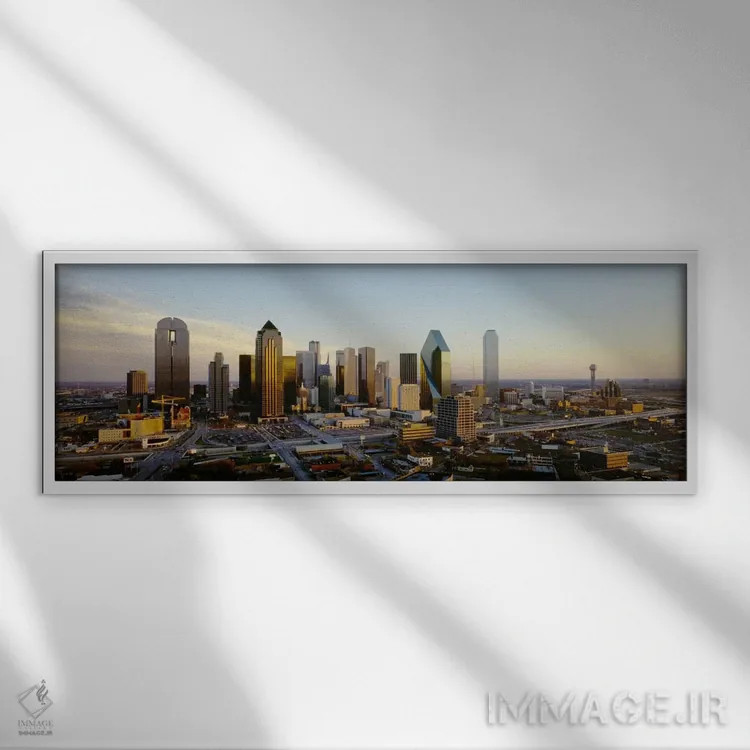 تابلو Texas, USA,نمای زاویه بالا از ساختمانهای شهر، دالاس، تگزاس، ایالات متحده آمریکا اثر پانورامیک ایمجز (استودیو عکاسی عریض) - نمای قابدار سفید