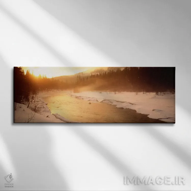 تابلو British Columbia, Canada,رودخانهای جاری در منظره جنگل برفی، بریتیش کلمبیا، کانادا اثر پانورامیک ایمجز (استودیو عکاسی عریض) - نمای روبهرو روی دیوار