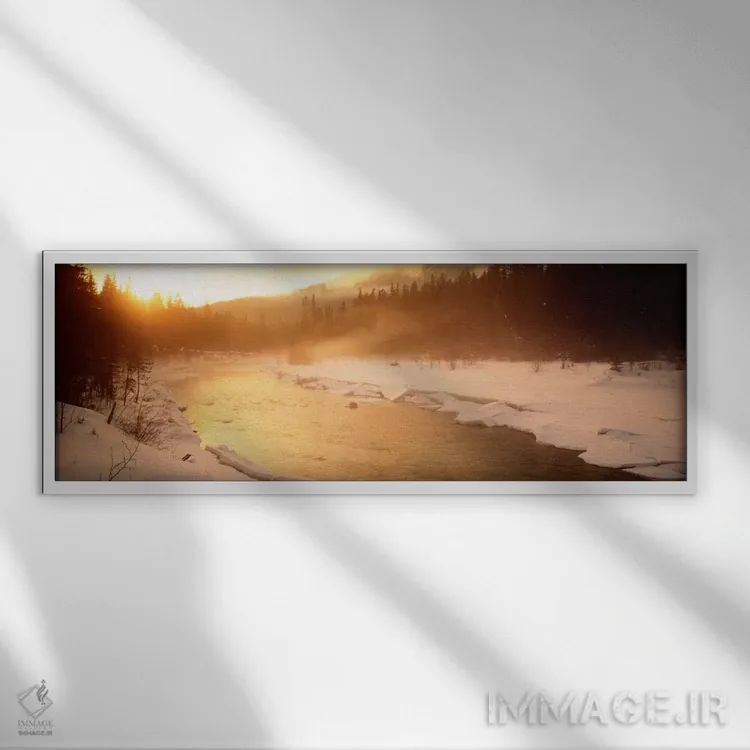 تابلو British Columbia, Canada,رودخانهای جاری در منظره جنگل برفی، بریتیش کلمبیا، کانادا اثر پانورامیک ایمجز (استودیو عکاسی عریض) - نمای قابدار سفید