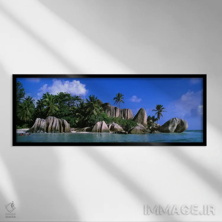 تابلو Anse Source d'Argent, La Digue, Seychelles,توده صخرههای گرانیتی، آنس سورس دآرژان، لا دیگو، سیشل اثر پانورامیک ایمجز (استودیو عکاسی عریض) - نمای قابدار مشکی