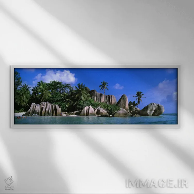 تابلو Anse Source d'Argent, La Digue, Seychelles,توده صخرههای گرانیتی، آنس سورس دآرژان، لا دیگو، سیشل اثر پانورامیک ایمجز (استودیو عکاسی عریض) - نمای قابدار سفید