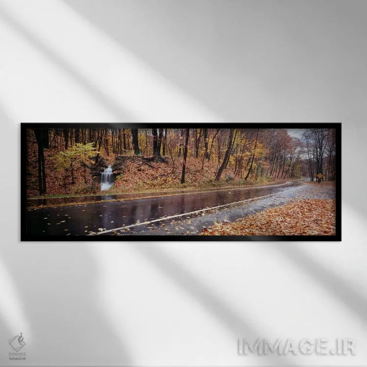 تابلو Euclid Creek Reservation, Euclid, Ohio, USA,آبشار کنار جاده، منطقه حفاظتشده یوکلید کریک، یوکلید، اوهایو، آمریکا اثر پانورامیک ایمجز (استودیو عکاسی عریض) - نمای قابدار مشکی