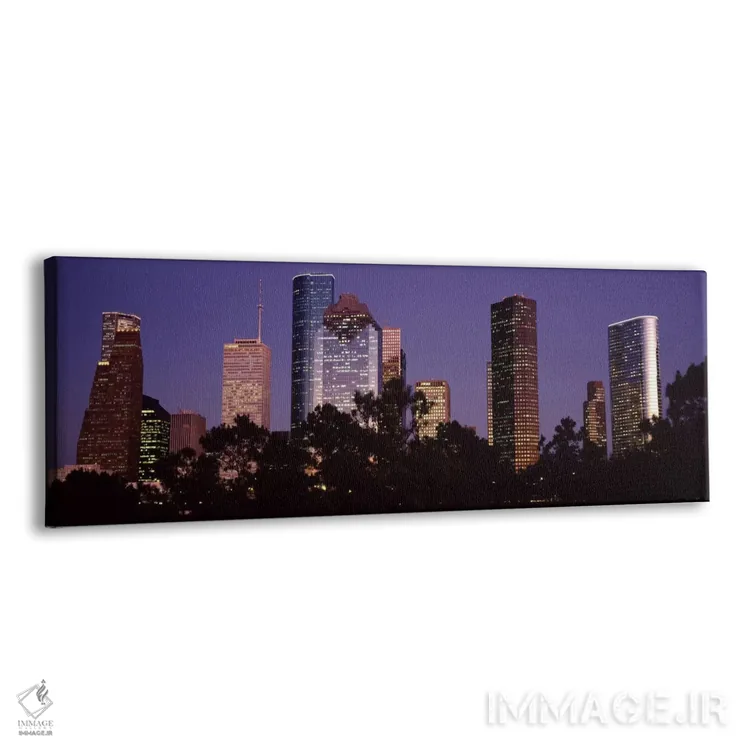 تابلو Harris county, Texas, USA,ساختمانهای روشنشده در شهر هنگام غروب، هیوستون، شهرستان هریس، تگزاس، آمریکا اثر پانورامیک ایمجز (استودیو عکاسی عریض) - نمای پرسپکتیو محصول