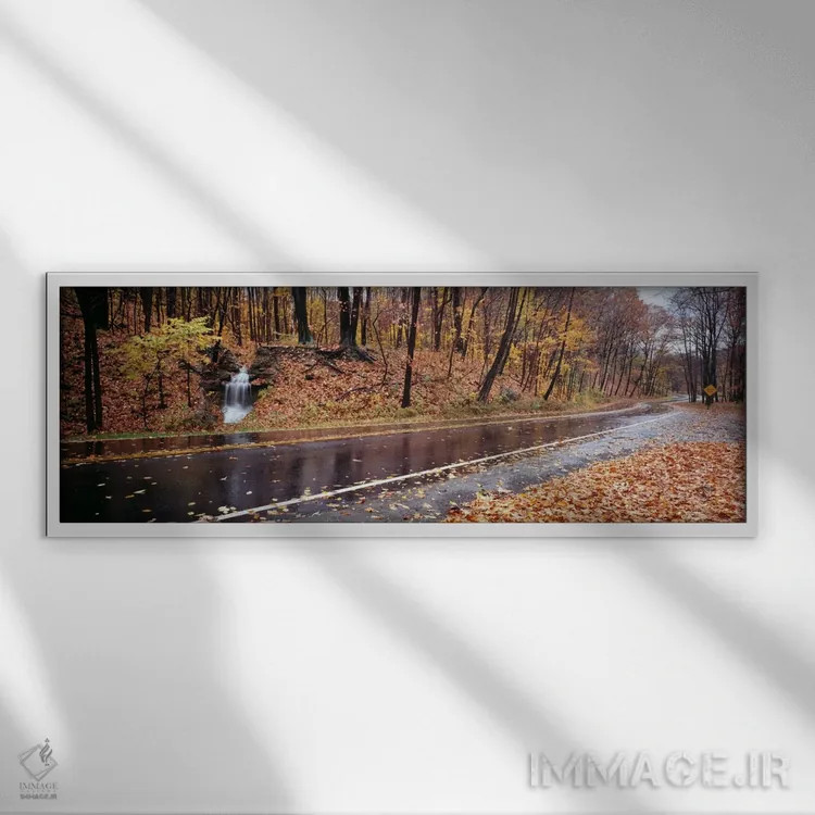 تابلو Euclid Creek Reservation, Euclid, Ohio, USA,آبشار کنار جاده، منطقه حفاظتشده یوکلید کریک، یوکلید، اوهایو، آمریکا اثر پانورامیک ایمجز (استودیو عکاسی عریض) - نمای قابدار سفید