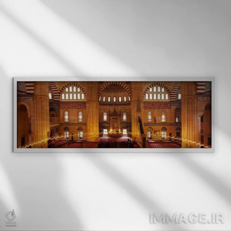 تابلو Edirne, Turkey,فضاهای داخلی مسجد، مسجد سلیمیه، ادیرنه، ترکیه اثر پانورامیک ایمجز (استودیو عکاسی عریض) - نمای قابدار سفید