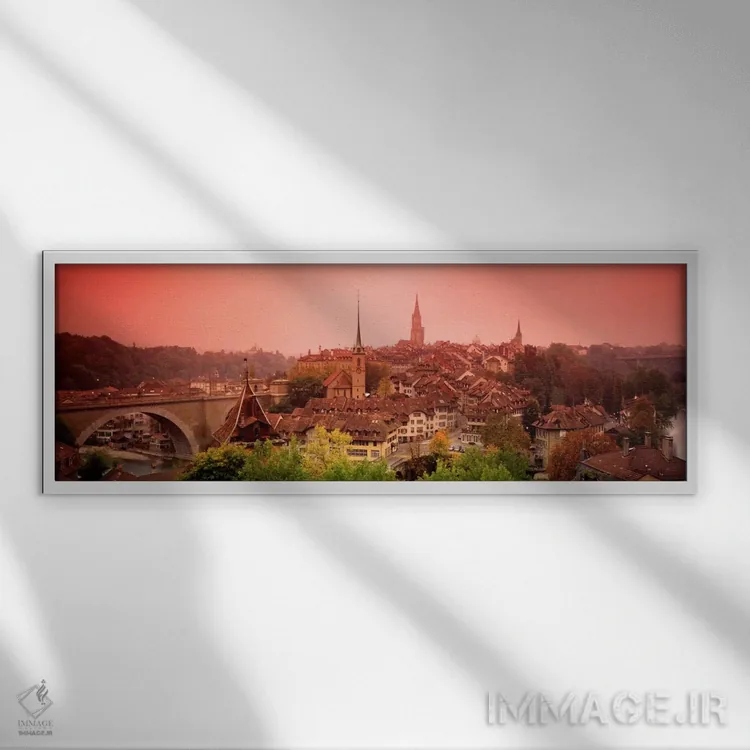 تابلو غروب، برن، سوئیس اثر پانورامیک ایمجز (استودیو عکاسی عریض) - نمای قابدار سفید