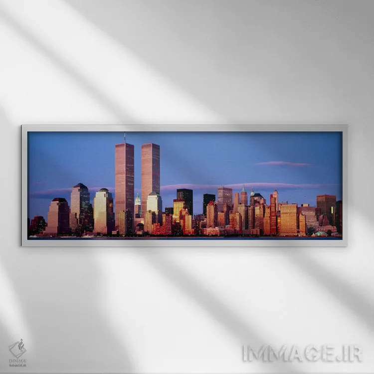 تابلو Manhattan, New York City, New York State, USA,آسمانخراشها در شهر، منهتن، نیویورک، ایالت نیویورک، آمریکا اثر پانورامیک ایمجز (استودیو عکاسی عریض) - نمای قابدار سفید