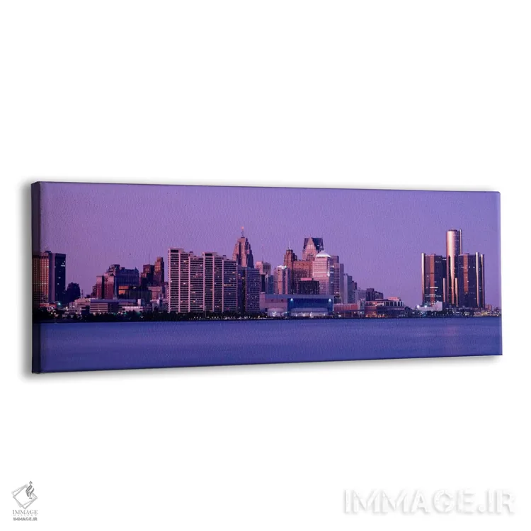 تابلو Michigan, Detroit, twilight,ایالات متحده آمریکا، میشیگان، دیترویت، گرگومیش اثر پانورامیک ایمجز (استودیو عکاسی عریض) - نمای پرسپکتیو محصول