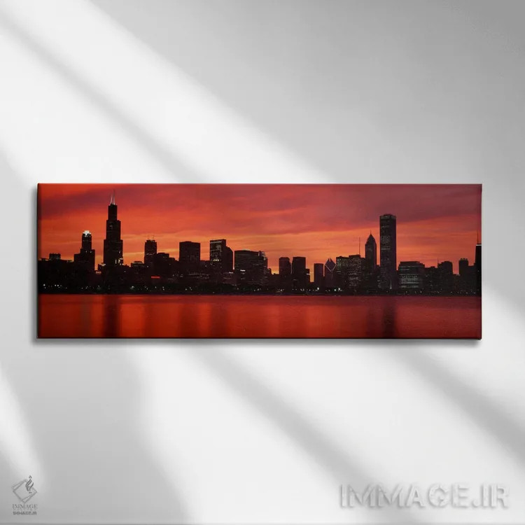 تابلو Chicago, Cook County, Illinois, USA,منظره پهنه افق مرکز شهر در یک عصر باشکوه، شیکاگو، شهرستان کوک، ایلینوی، ایالات متحده آمریکا اثر پانورامیک ایمجز (استودیو عکاسی عریض) - نمای روبهرو روی دیوار