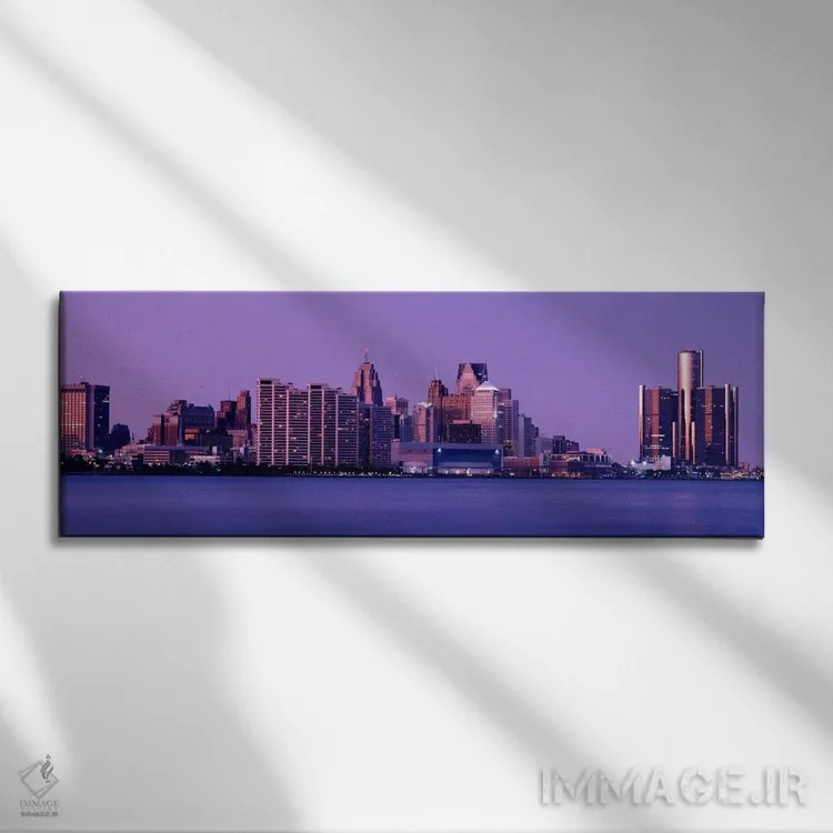 تابلو Michigan, Detroit, twilight,ایالات متحده آمریکا، میشیگان، دیترویت، گرگومیش اثر پانورامیک ایمجز (استودیو عکاسی عریض) - نمای روبهرو روی دیوار