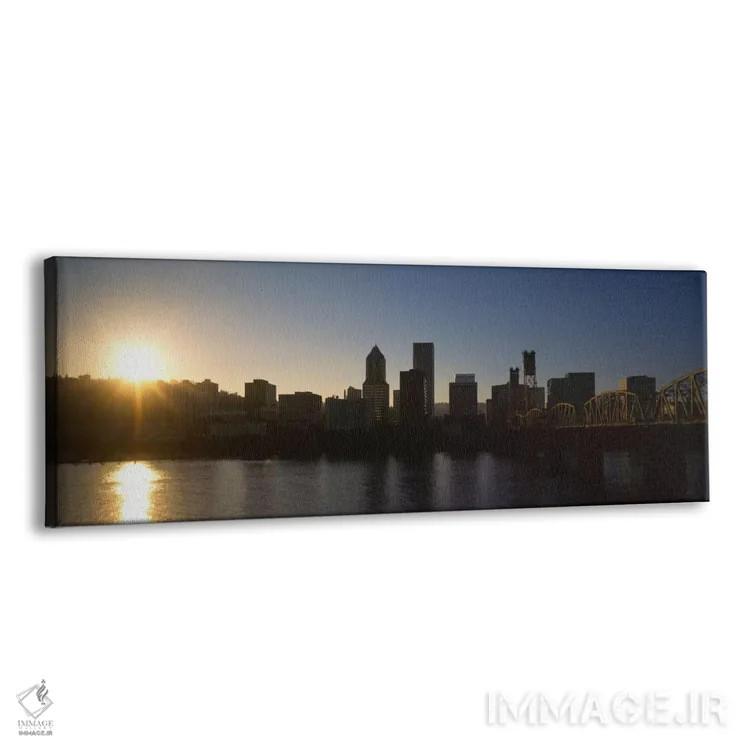 تابلو Willamette River, Portland, Oregon, USA,ساختمانهای کنار آب هنگام غروب، رودخانه ویلامت، پورتلند، اورگان، ایالات متحده آمریکا اثر پانورامیک ایمجز (استودیو عکاسی عریض) - نمای پرسپکتیو محصول