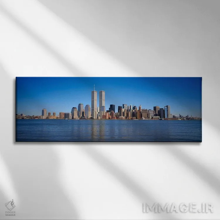 تابلو World Trade Center, Lower Manhattan, Manhattan, New York City, New York State, USA,آسمانخراشها در کنار آب، ساختمان تجارت جهانی، بخش پایین منهتن، نیویورک، ایالات متحده آمریکا اثر پانورامیک ایمجز (استودیو عکاسی عریض) - نمای روبهرو روی دیوار
