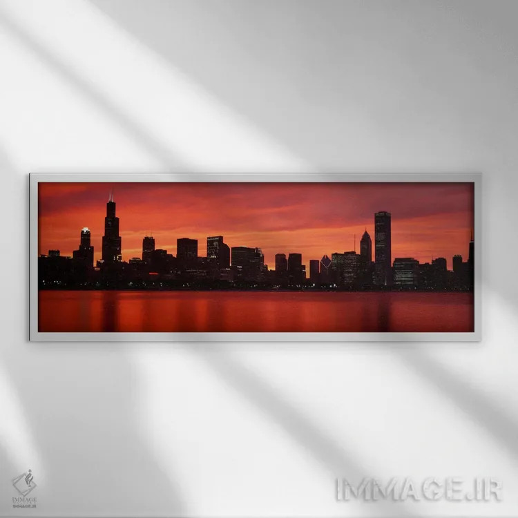 تابلو Chicago, Cook County, Illinois, USA,منظره پهنه افق مرکز شهر در یک عصر باشکوه، شیکاگو، شهرستان کوک، ایلینوی، ایالات متحده آمریکا اثر پانورامیک ایمجز (استودیو عکاسی عریض) - نمای قابدار سفید