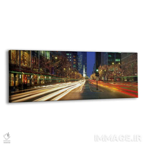 تابلو Cars, Michigan Avenue, Christmas Lights, Chicago, Illinois, USA,حرکت ماتشده خودروها، خیابان میشیگان، چراغهای کریسمس، شیکاگو، ایلینوی، ایالات متحده آمریکا اثر پانورامیک ایمجز (استودیو عکاسی عریض) - نمای پرسپکتیو محصول