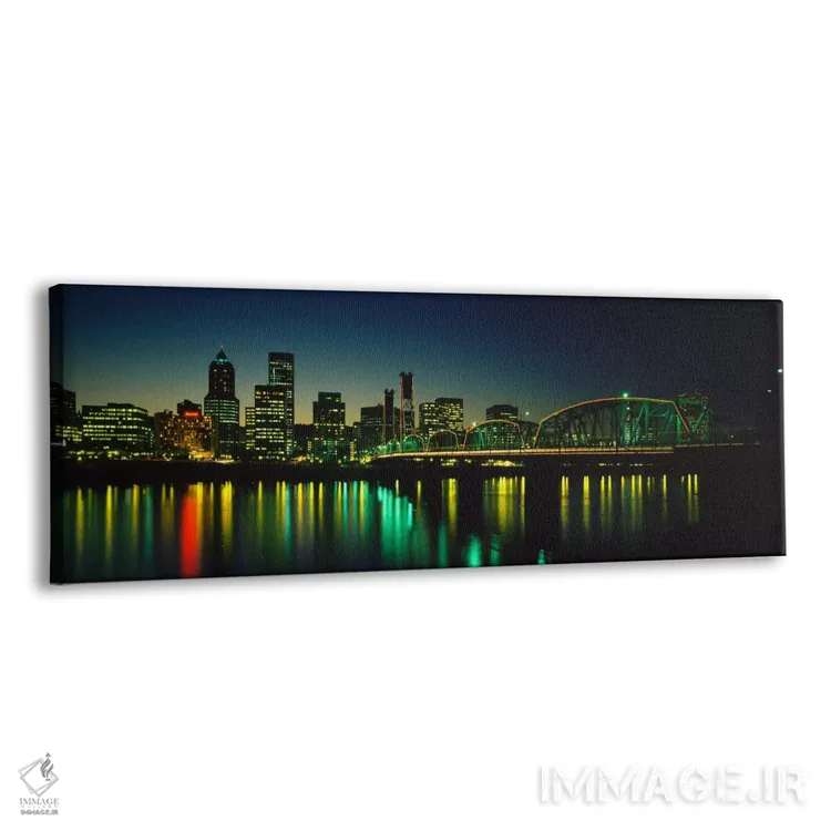 تابلو Portland, Oregon, USA,ساختمانهای روشن در شب، رودخانه ویلامت، پورتلند، اورگان، ایالات متحده آمریکا اثر پانورامیک ایمجز (استودیو عکاسی عریض) - نمای پرسپکتیو محصول